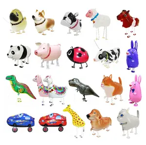 Grosir balon hewan bertema pesta berjalan hewan balon foil jerapah anjing babi untuk dekorasi pesta ulang tahun anak-anak