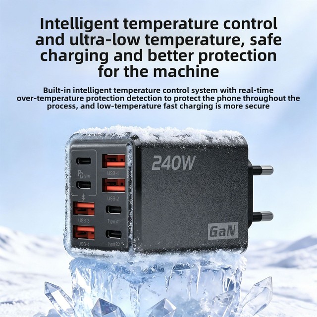 New PD 12W GaN Super-Fast Charging Charger 4 USB + 4 Type-C Multi-Port Travel Power Adapter
