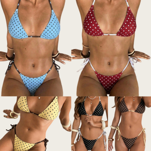 วิวิบลูค Z331ST08 ชุดว่ายน้ำผู้หญิงฤดูร้อนชุดใหม่ชุดว่ายน้ำลายจุดพิมพ์ลายลูกไม้บราแบบผูกเชือกชุดสองชิ้นชุดชายหาดชุดบิกินี่ - Product Image 1