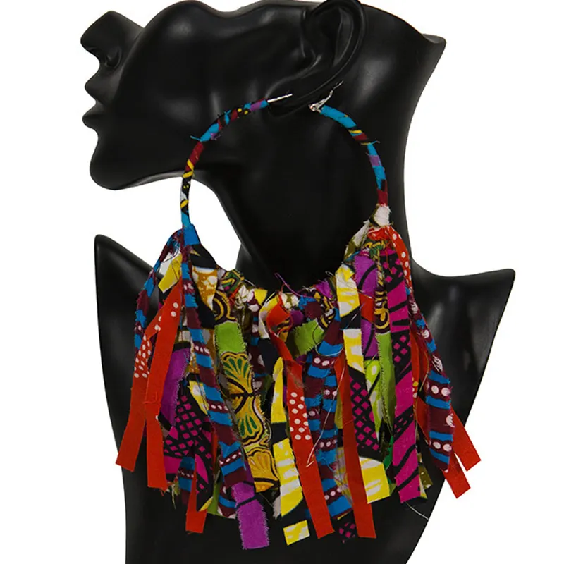 Brincos de ancara estampados africanos, brincos artesanais quebrados, florais, em tecido grande, com borla