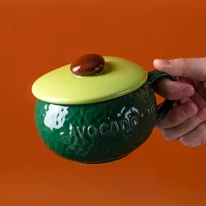 Gepersonaliseerde Avocado Vormige Ontbijt Havermout Mok Met Lepel Dessert Zoete Koffie Melk Thee Water Gestoomde Ei Cup Magnetron Veilig