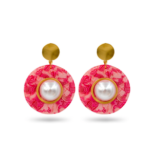 Boucles d'oreilles en perles roses à motifs ronds avec placage or en acier inoxydable 316L durable et résistant - Product Image 2