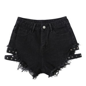 Venta caliente borde <span class=keywords><strong>roto</strong></span> agujeros altos piernas ancha Casual mujer Jeans Denim Shorts - Product Image 2