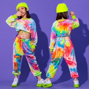 Ropa Hip Hop, Sudadera Multicolor, Pantalones Casuales para Niñas, Ropa de Baile de Jazz y Salón, Sudadera con Capucha Tie Dye para Niños - Product Image 3