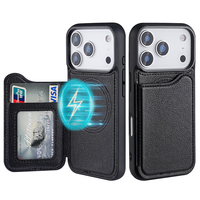 Funda de Teléfono Tipo Cartera Magnética de Cuero, Carga Inalámbrica, Plegable, para 13/14/15/16/17 Pro/Max, con Logotipo Personalizable y Ranuras para Tarjetas