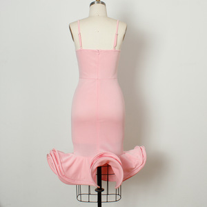 Vestido de Talla Grande para Mujer, Color Rosa, Sin Mangas, Cuello en V Profundo, Largo hasta la Rodilla, Corte Entallado, Vestido de Noche Elegante para Fiesta - Product Image 6