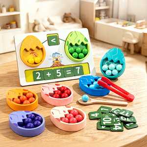 Jouets Montessori écologiques pour la motricité fine, perles à clipser pour le tri des couleurs, œufs <span class=keywords><strong>de</strong></span> dinosaure en bois, jouet <span class=keywords><strong>de</strong></span> comptage et <span class=keywords><strong>de</strong></span> mathématiques pour les tout-petits, CE CPC - Product Image 2