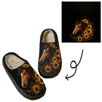 Pantoufles fermées personnalisées en peluche à motif marguerite tête de cheval, chaudes pour l'automne et l'hiver, unisexe, imprimées, chaussures d'intérieur épaissies antidérapantes