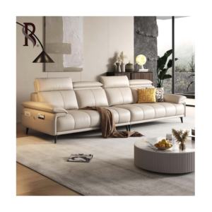 Rising OEM Juego de sofás de cuero modernos de clase alta Muebles para el hogar de cuero de lujo ligero Base de acero inoxidable Sala de estar Accent Suite - Product Image 2