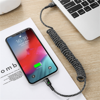 Kabel Data gulungan keriting, kabel Data dengan lampu LED tipe-c USB pengisian cepat Pilin nilon pegas Spiral