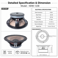 Haut-parleur médium-grave en ferrite haute sensibilité LS HDW-1238 de 12 pouces, 8 ohms, 97,5 dB, 400 W AES, woofer audio professionnel pour système Line Array