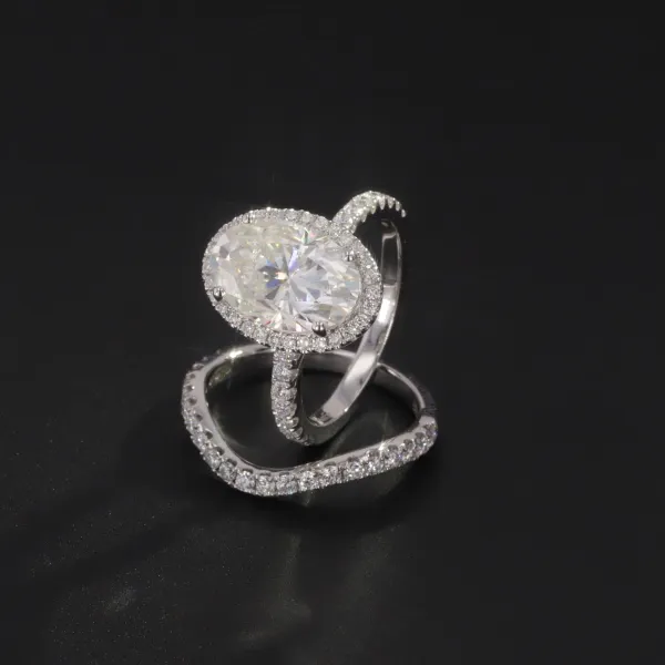 14 k altın 3ct oval moissanite nişan yüzüğü halo lab elmas düğün band yüzük