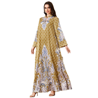 Abaya élégante à col montant, imprimé floral numérique, anti-plis, manches longues, style modeste, robe longue kaftan musulmane, tenue de Ramadan et de l'Aïd