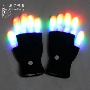 派对用品LED发光手套闪烁狂欢手指灯发光手套万圣节魔术发光手套