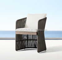 Mobilier de patio moderne Chaise de salle à manger pour hôtel avec corde tissée et cadre en bois de teck Fauteuil de jardin pour les espaces extérieurs