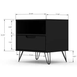 Black Nightstand With <b>Drawer</b> And Open Shelf Hairpin Legs Storage Unit - Product Image 3
