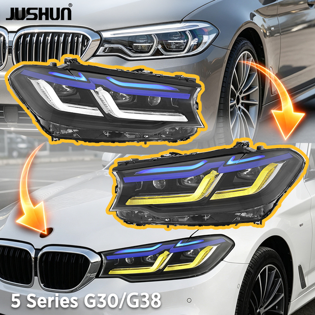JUSHUN Car Accessories LED Front Headlight for BMW 5 Series M5 G30 G38 2018-2020 High Quality Laser Headlight Plug and Play