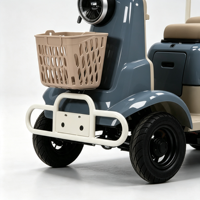 Scooter électrique à quatre roues à faible vitesse avec phares LED, double siège, pour personnes âgées, avec panier avant