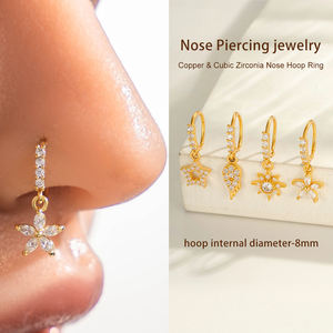 Cincin Hidung Model Lingkaran Berlian Berlapis Emas Desainer Hengsen untuk Wanita, Perhiasan Tindik Hidung - Product Image 2