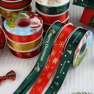 Kerstlint Handgemaakt Goudgeperst Geweven Band 2,5cm Strik DIY Bloemstuk Cadeauverpakking Decoraties Polyester - Product Image 1