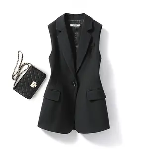 เสื้อกั๊กสูทสีดำสำหรับผู้หญิง, เสื้อกั๊ก2024เสื้อโค้ทสำหรับใส่ด้านนอกในฤดูใบไม้ผลิและฤดูใบไม้ร่วงใหม่