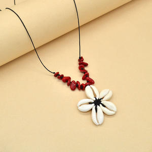 Gargantilla de virutas de ágata roja Natural hecha a mano con COLLAR COLGANTE de flor trenzada concha de playa de verano a la moda para mujer - Product Image 3