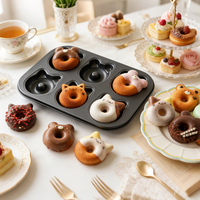 Cetakan Kue Donat Bentuk Kucing Beruang Mini Lucu 6 Cup, Bahan Baja Karbon Anti Lengket, Aman untuk Mesin Cuci Piring