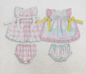 Sibling Flutter Sleeve Embroidery Mama's Girl Colorful Flowers Tunic Bummies <b>Clothes</b> Sets - Product Image 1