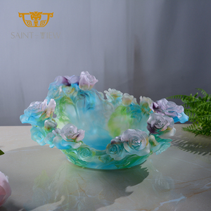 SAINT-VIEW 2024 Collection Orchidée Vintage Luxe Écologique Bol à Fruits Décoratif en Cristal Coulé Pâte de Verre W30CM - Product Image 2