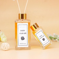 Diffuseur à bâtonnets en verre dépoli 200 ml, avec bouchon en aluminium doré et bande décorative, récipient de parfum d'ambiance haut de gamme pour hôtels de luxe