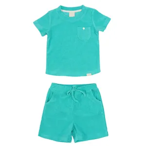 Camiseta de algodão orgânico com shorts para meninos, conjunto de roupas personalizadas, shorts e camisetas para crianças, roupas de bebê, algodão de verão