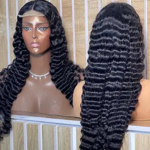 Hot Raw Vrigin Human Hair Pruiken Goedkope Groothandel Lijmloze Pruik Diepe Golf Middendeel Kant Voorkant Pruik Voor Zwarte Vrouwen