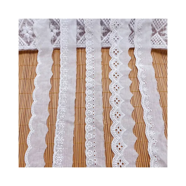 Hot selling Fashion Cheap100% cotton White Bridal embroidery Tc Lace Trim for bridal veil