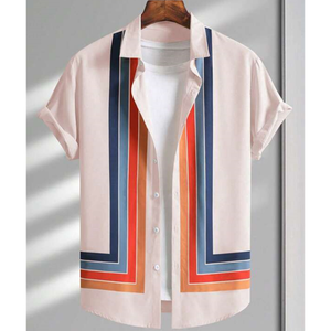 <span class=keywords><strong>Camicia</strong></span> estiva da <span class=keywords><strong>uomo</strong></span> <span class=keywords><strong>a</strong></span> <span class=keywords><strong>righe</strong></span> bianche e nere da spiaggia con Top <span class=keywords><strong>a</strong></span> quadretti rossi con stampa <span class=keywords><strong>a</strong></span> maniche corte - Product Image 4