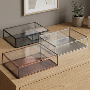 Rectangular Glass Display Box With Metal Frame In <b>Copper</b> Black And Silver Finish For Home Decoration - Product Image 2
