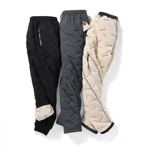 Pt366 calças térmicas masculinas para inverno, calças grossas de lã, de corrida, quentes, com zíper, bolsos à prova d' água