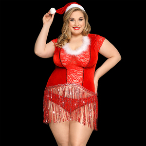 <span class=keywords><strong>Nuisette</strong></span> de Noël en dentelle transparente pour filles <span class=keywords><strong>Nuisette</strong></span> Lingerie sexy de grande taille Robe de Noël avec pompon - Product Image 2