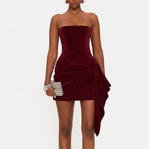princess polly baby blue dress V-NECK PETAL STRAPLESS VELVET MAXI DRESS IN RED | CULT MIA main image 0