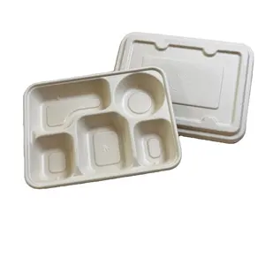 Customized 100%Biodegradable bagasse paper plate no added pfas bagasse Big 3 compartment box