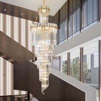 Grande lampe de plafond en cristal de luxe, longue lampe suspendue en spirale pour hall d'hôtel, villa, escalier, lustre moderne à LED
