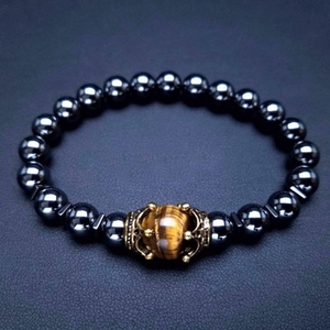 <span class=keywords><strong>Bracelet</strong></span> pour homme en perles de pierre œil de tigre bleue, style couronne antique, élastique, bijoux naturels tendance - Product Image 4