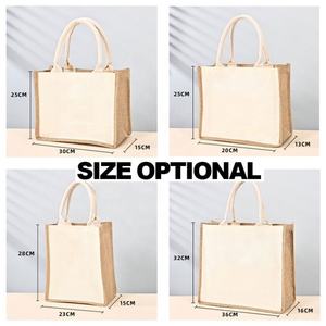 Bolso de mano de lino impermeable de arpillera personalizado con logotipo, venta al por mayor, bolsa de regalo de compras portátil de yute de lona para mujer - Product Image 2