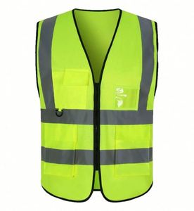 Gilet de sécurité réfléchissant à plusieurs poches, fermeture éclair, séchage rapide, impression par transfert thermique, personnalisé, haute visibilité, vêtements de travail en polyester - Product Image 1