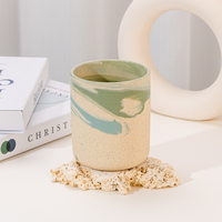 Vase à bougie en céramique artisanale de 19 oz, finition marbre vert classique, pour la décoration de la maison