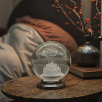 Veilleuse boule de cristal K9 de 80mm avec sphère de 6cm sculptée au laser 3D pour décorations de cadeaux souvenirs