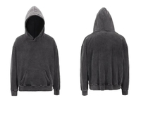 Sweat à capuche surdimensionné pour homme en velours, couleur unie noir/gris, style rétro délavé aux enzymes, nouvelle mode urbaine, avec logo personnalisé