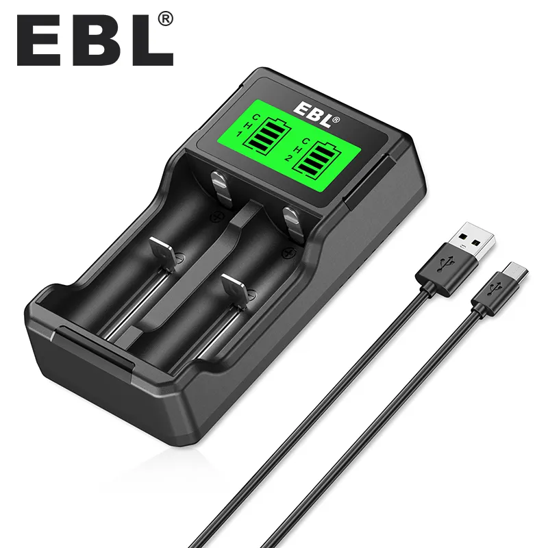 EBL Universal 1.2V Ni-MH Ni-CD recarregável C AA 18650 carregador de bateria para 3.7V lítio íon baterias recarregáveis