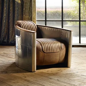 Handcrafted Vintage Aviator Furniture Aluminum Tomcat Aviator Chair Industrial Loft Genuine Leather Club Sofa Chair