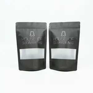 Matte Black Mylar Bags Aluminum Foil Small Proof Stand Up Pouch Resealable Ziplock Snack Food Bag With Clear Window