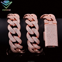 Cadena Yu Ying de Oro Rosa, Estilo Hip Hop, 20MM, Completamente Cubierta de Moissanita, Cadena Cubana de Plata S925 con Diamantes VVS, Collar para Hombre, Moda